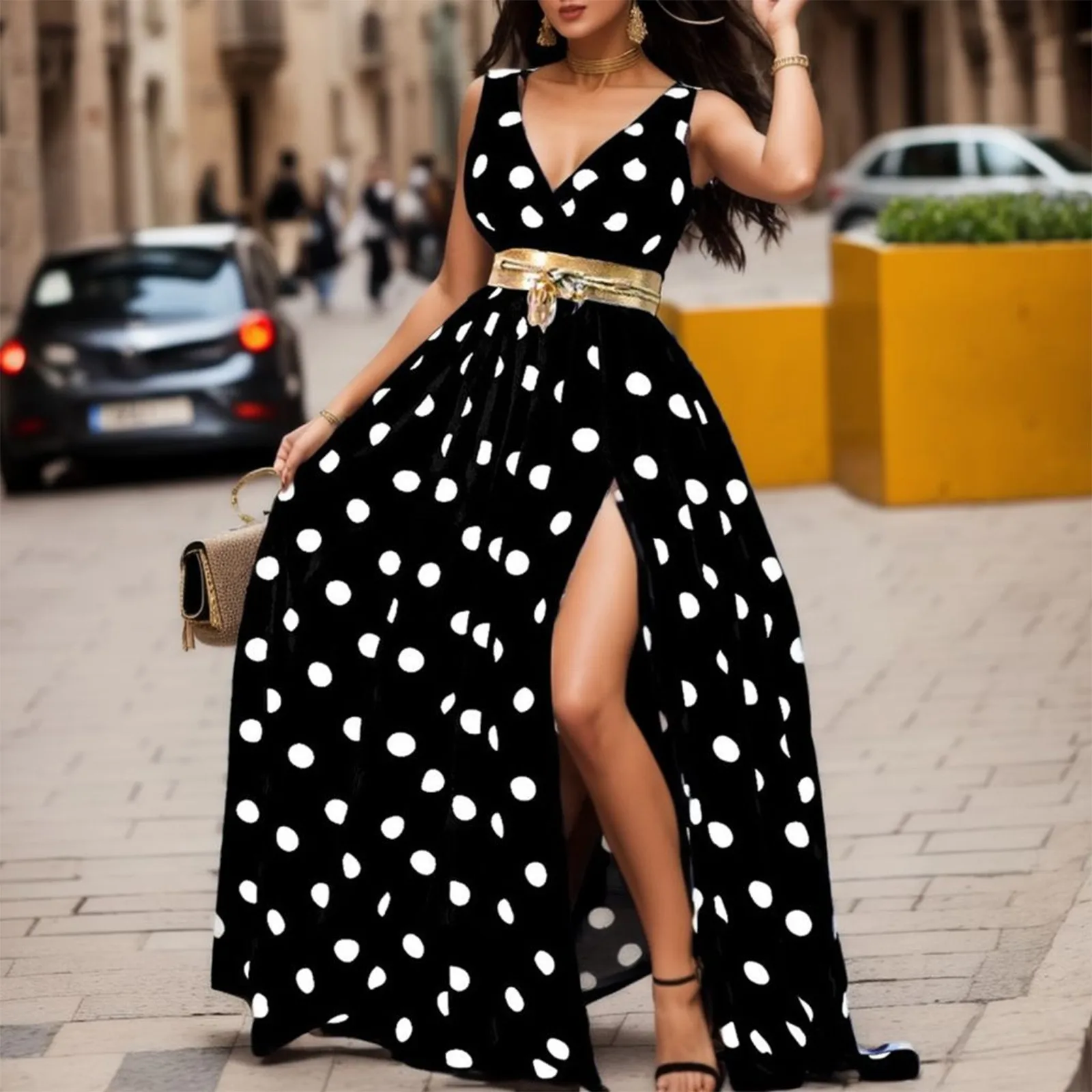 Dames Elegante Lange Jurk Print Gespleten Losse Maxi Vestidos Dames Vintage Mode Jurken Elegantie Stijlvolle Outfits Zomer 2024