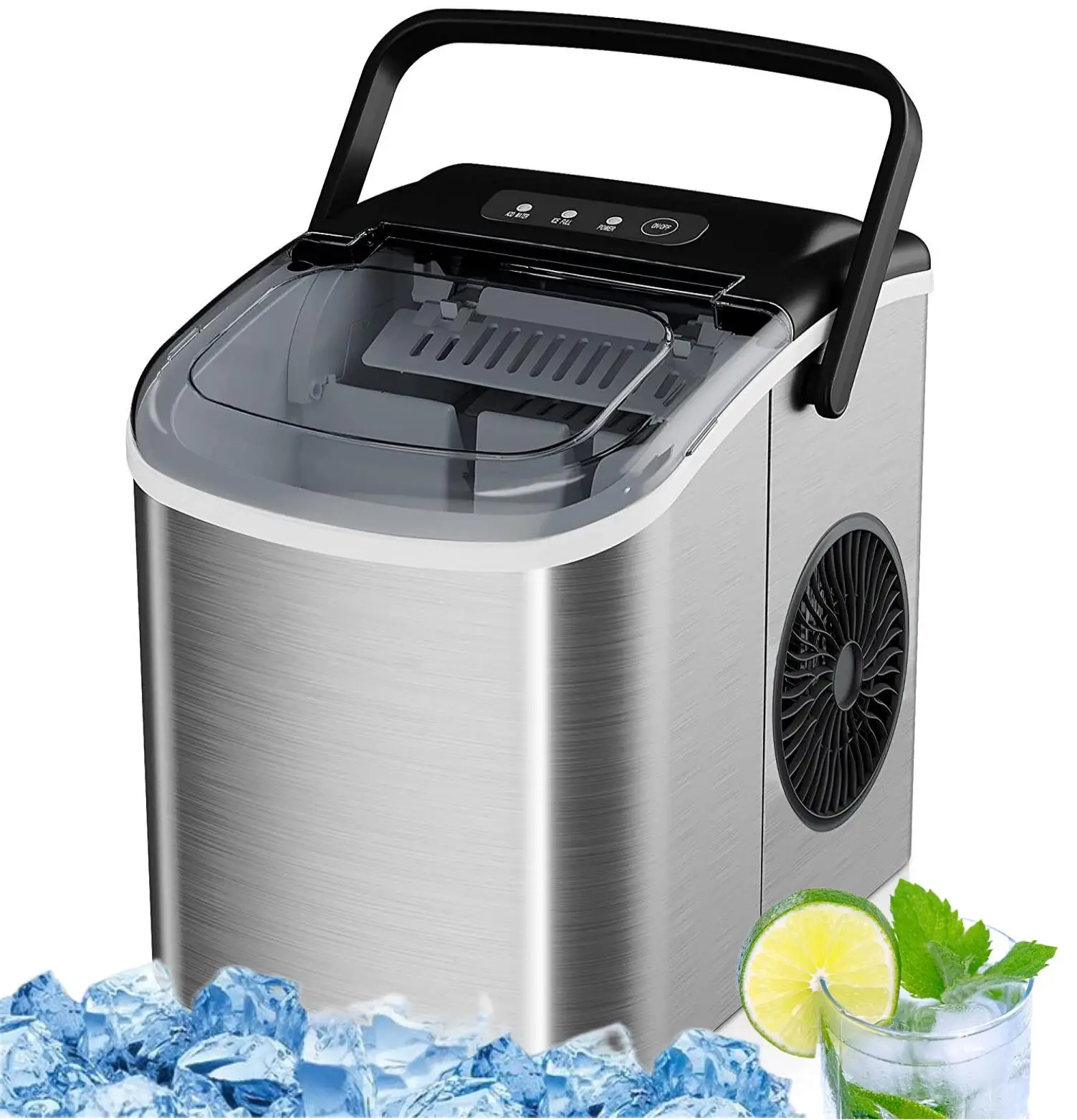 

Hot Selling Stainless Steel 1.2L Electric Ice Maker Home 12kg Countertop 6 Mins 9 Bullet Shaped Ice Cube Maker Machine