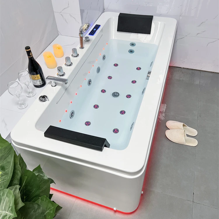 

59 Inch Indoor Simple Style Seamless standing Acrylic Hot Bath Tubs With Seat,Stand Alone Hydro Massage Whirlpool Bathtubpromote