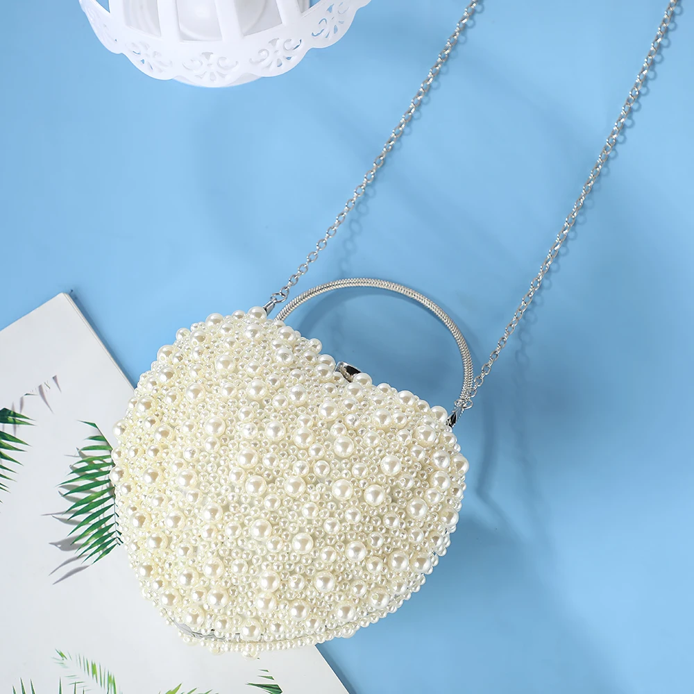 New Style Party Dinner Pearl Bag Fashion Design Ladies Pearl Bead Bags Luxury Heart Shape Evening Clutch Bags For Women