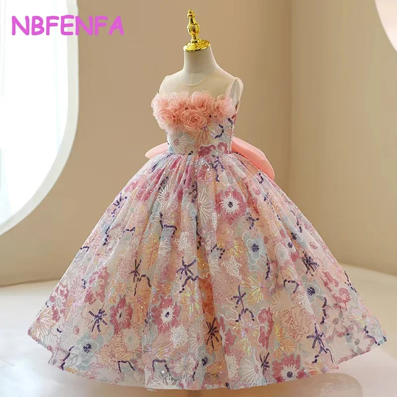 NBFENFA Mmulti Color Wedding Guest Party Dresses for Flower Girl 2023 Sleeveless Children  Birthday Princess Ball Gown Dress