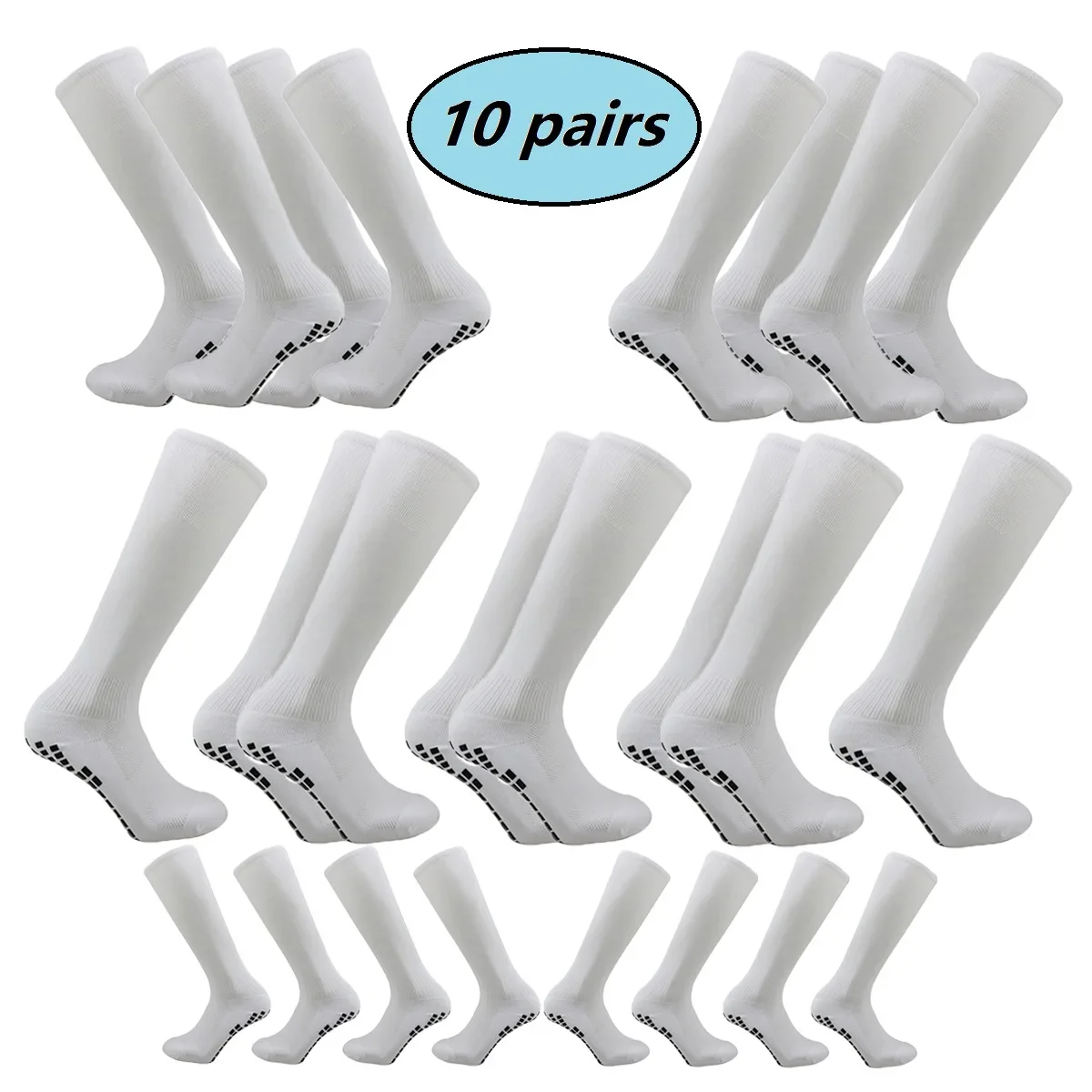 

10 Pairs White Sports Socks with Anti Slip Properties Are Suitable for Ball Games and Outdoor Sports