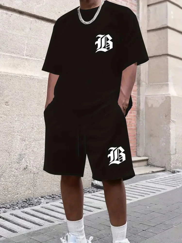 

Летний повседневный мужской комплект 2025 года с простым геометрическим узором и принтом, уличная модная одежда, которую дышащая