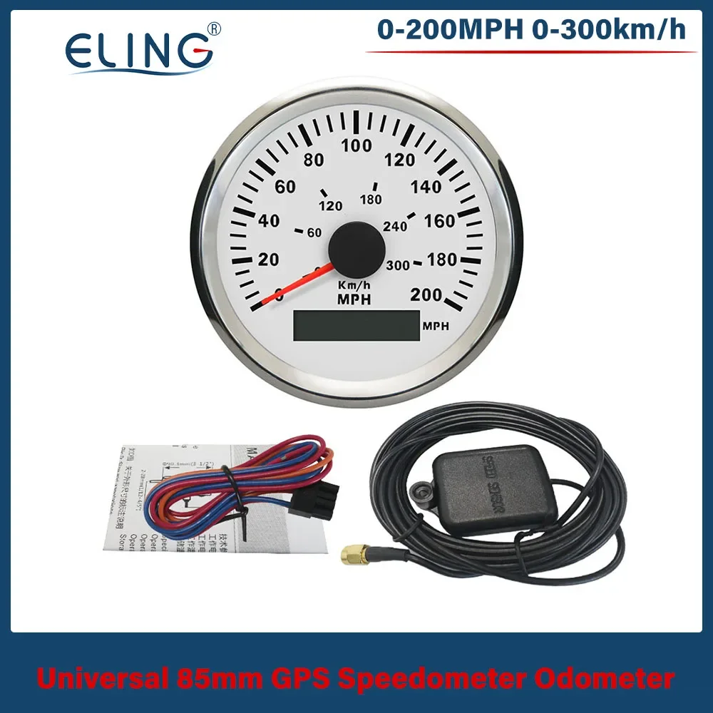 ELING Waterproof 85mm GPS Speedometer Odometer 0-140MPH 0-160MPH 0-200MPH for Car Boat Universal with Red Backlight 12V 24V