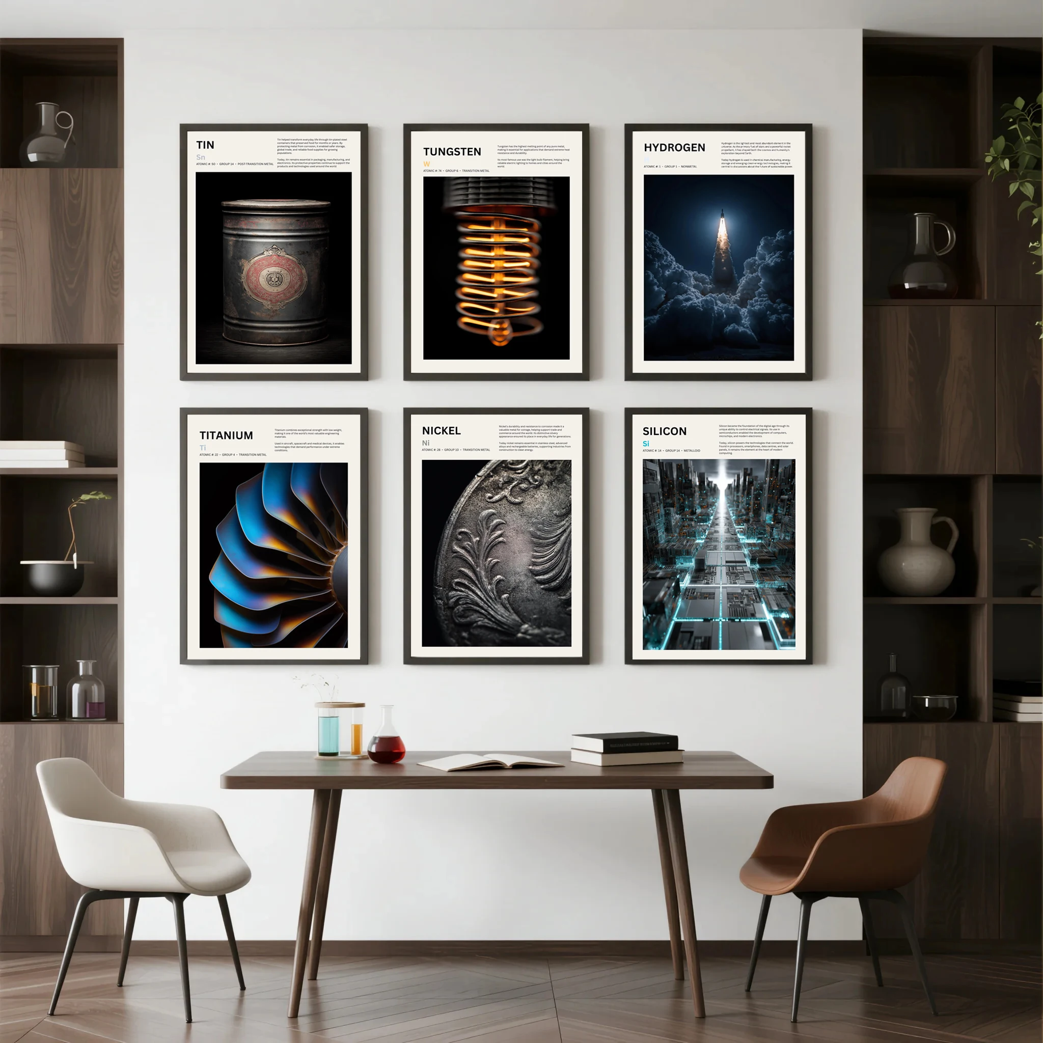 Periodic Table of Chemical Elements Art Prints Silicon Gold Neon Metal Element Science Canvas Painting Science Classroom Decor