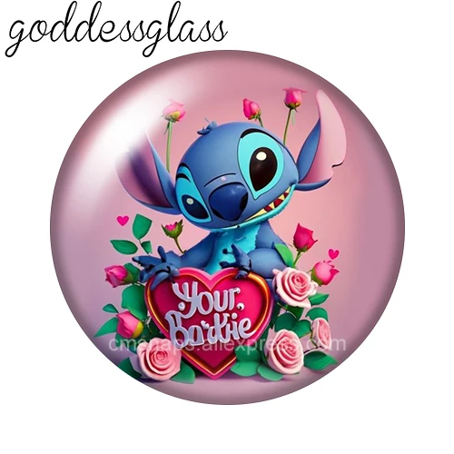 Disney Love Cute Stitch hearts flowers 10pcs Round photo 12mm/18mm snap buttons for 12mm/18mm snap bracelets DIY jewelry