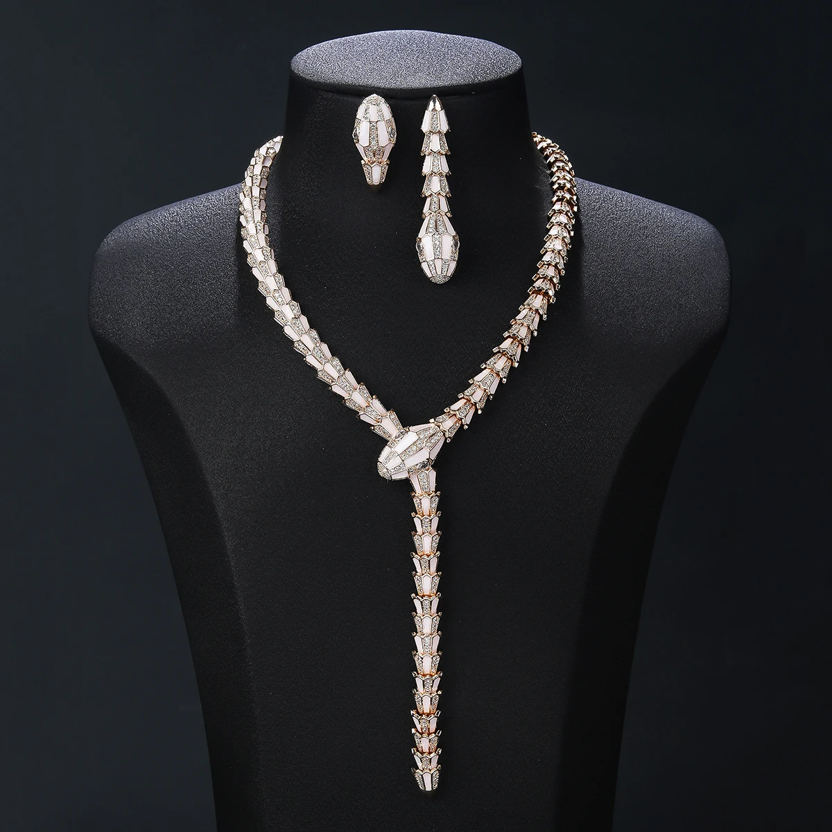 Fashion Luxury Irregular Geometric Cube Zircon Long Snake Necklace Earrings Set Personality Women Jewelry Accessories Gift
