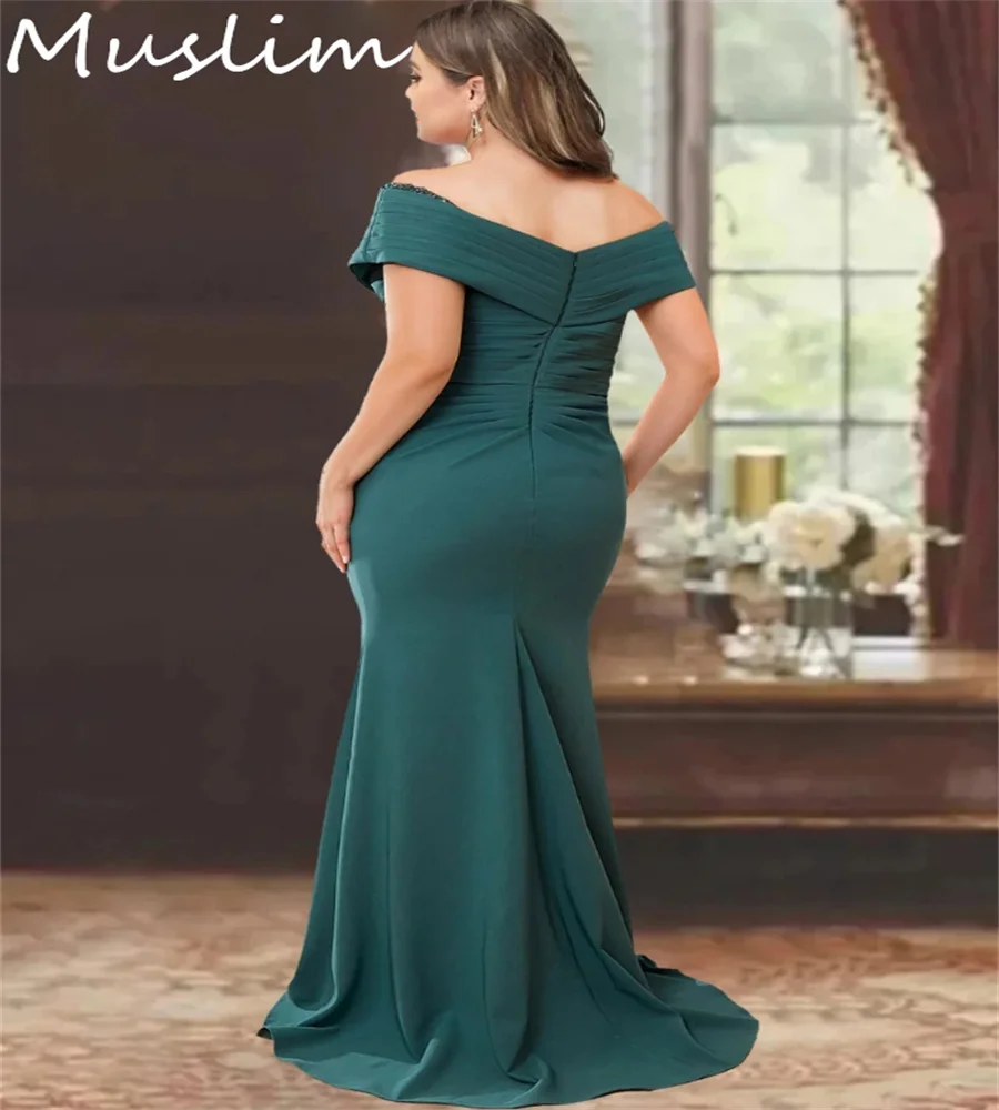 Blue Mermaid Mother Of The Bride Dresses 2025 Off Shoulders Beaded Plus Size Groom Mom Vestidos De Fiesta Elegantes Para Boda