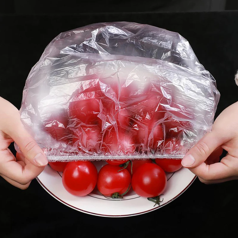 

50/100pcs Disposable Food Cover Food Grade Fruit Vegetable Storage Bag Elastic Plastic Bag Bowls Cups Kitchen Fresh Keeping Bag