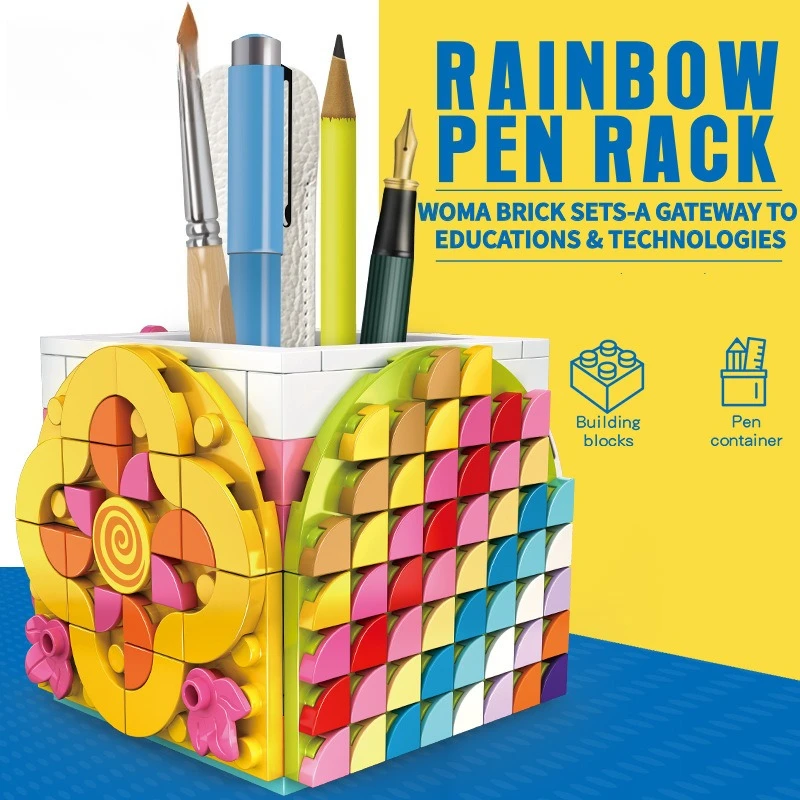 

Радужный держатель для ручек, строительные блоки, детские DIY мелкие частицы, сборка, подарочные украшения для мальчиков и девочек
