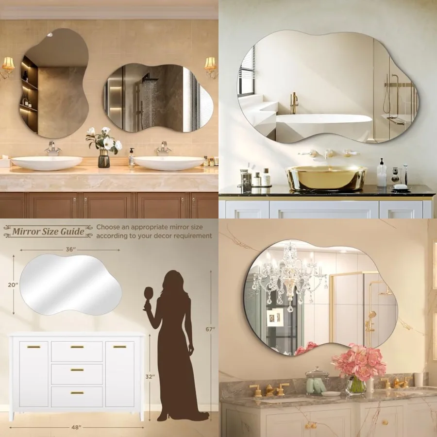 

Bathroom Mirror - Irregular Wall Mirrors Decorative 20"x36" Asymmetrical Tempered Glass Frameless for Vanity, Bedroom, Living R
