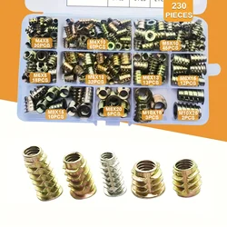 230 Pcs Hexagonal Threaded Inserts for Wood Furniture, Bolt Fastener Joints, M4 To M10 Internal Thread and External Thread.