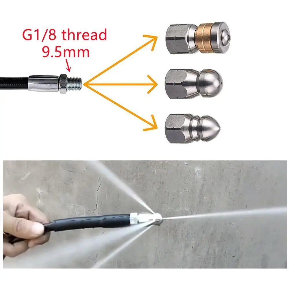 G1/8 Thread Sewer Drain Cleaning Nozzle Water Jetting Hose Cleaer Kit For High Pressure Wash Gun Hose