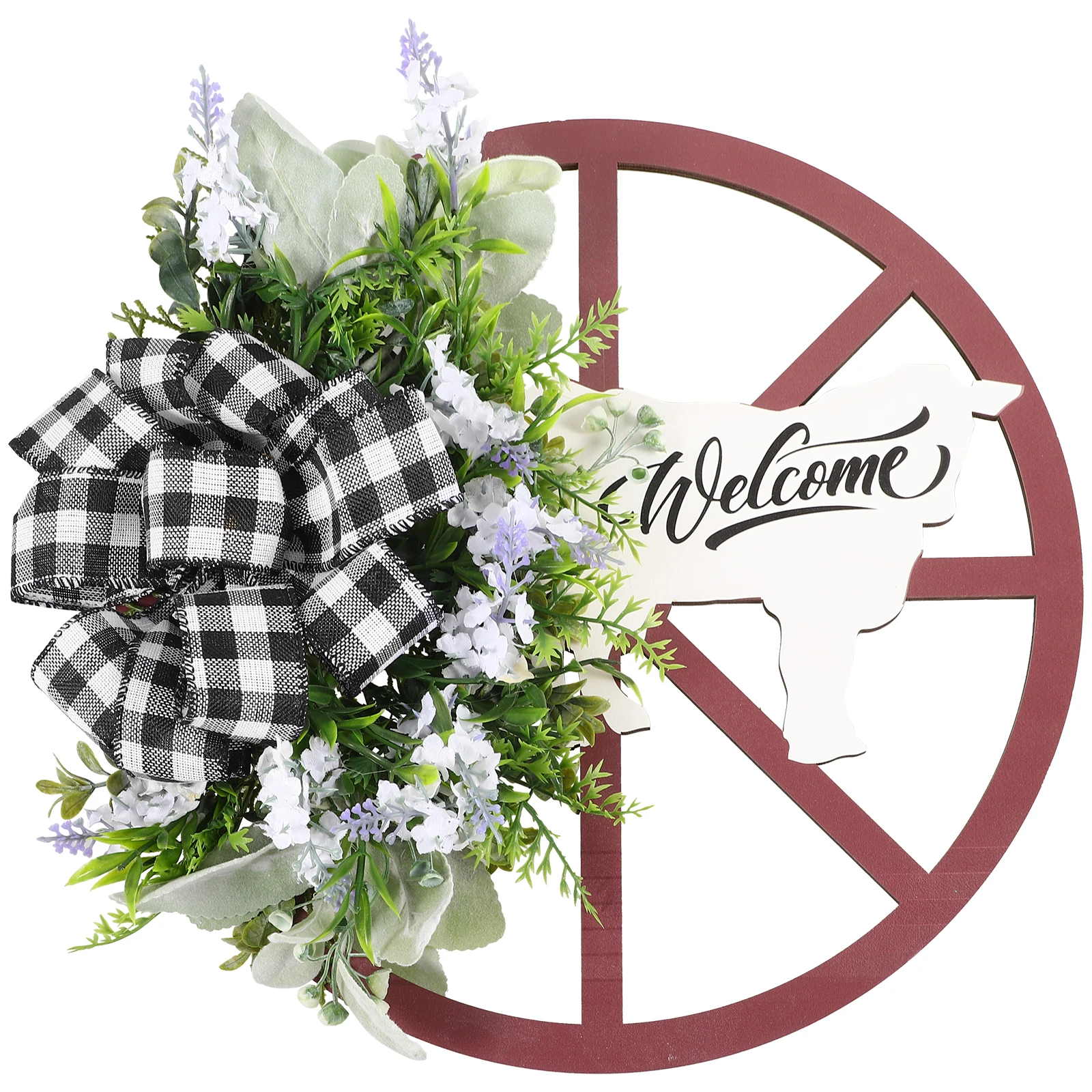 

Spring Cow Wheel Wreath Artificial Green Leaf Decor Front Door Hanging Bride Photo Prop Home Garden Outdoor Simulated Flower