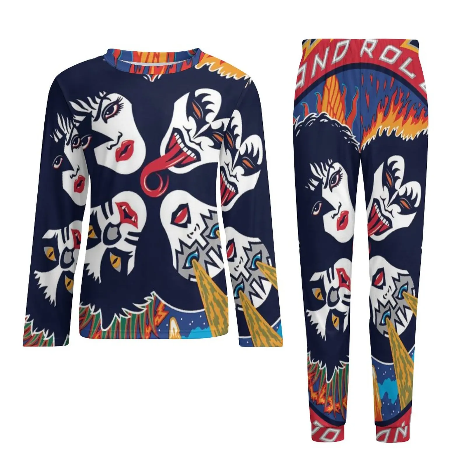 Kiss Band Pajamas Daily 2 Piece  Cool Pajama Sets Men Long Sleeve Casual Design Nightwear 3XL 4XL 5XL