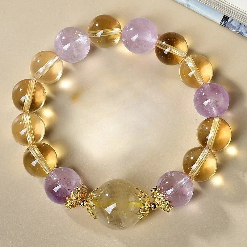 

Natural Citrine with Amethyst Bracelet, Women's Transshipment Blonde Beads, Gift.