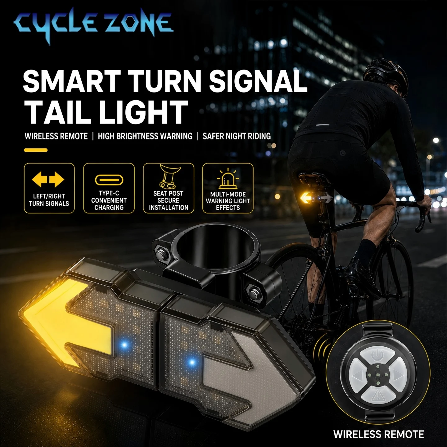Turn Signal Bike Light Wireless Remote - Luzes de Sinalização para Bicicleta com