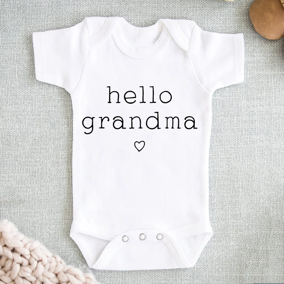 Hello Grandma Grandpa Newborn Baby Rompers Summer Bodysuits Announcement Pregnancy Infant Toddler Clothes New Grandpa/ma Gifts