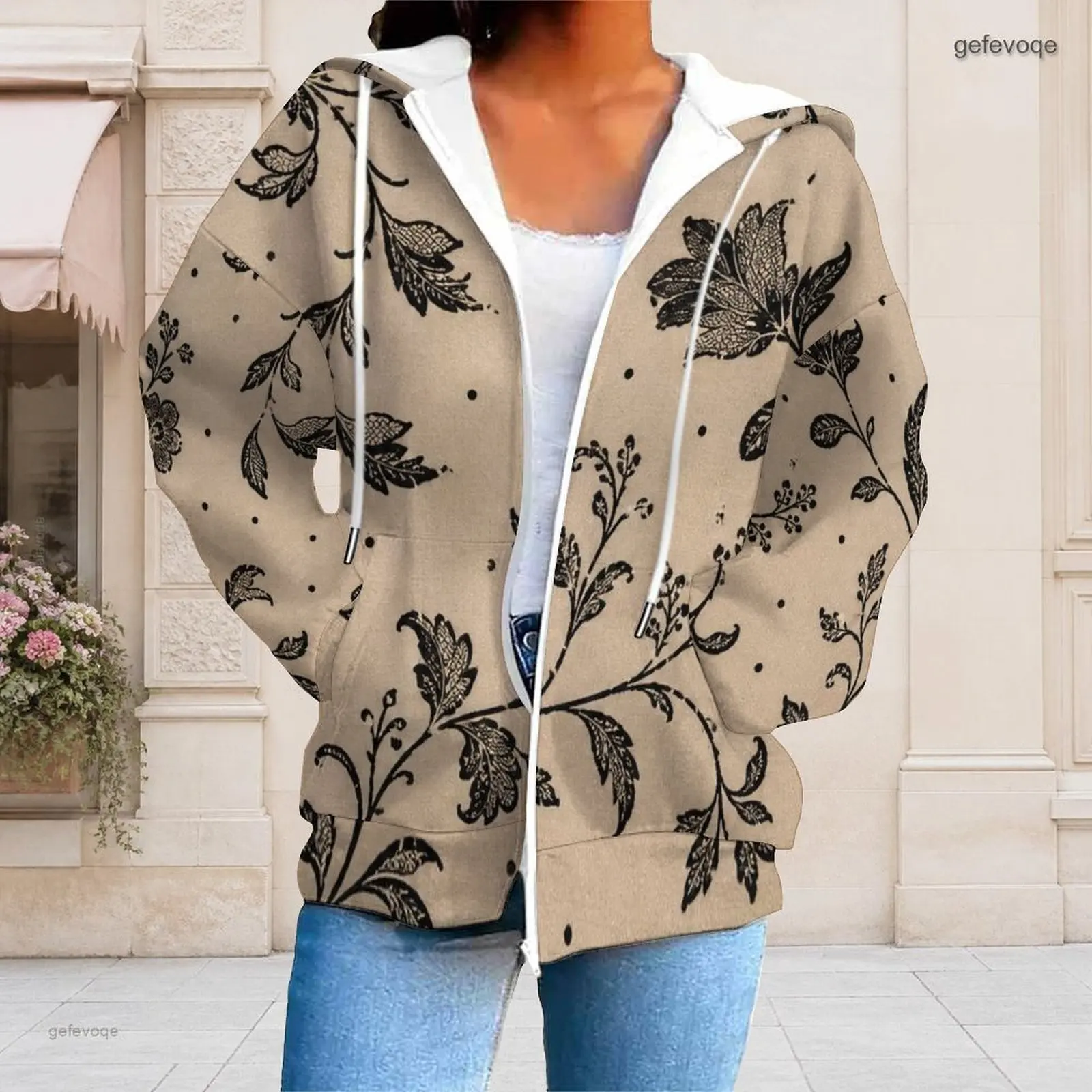 Fall Graphic Print Plus Size Outwear Women Hooded Delicate Plus Size Clothes Womens Clothing For Sports Daily Wear