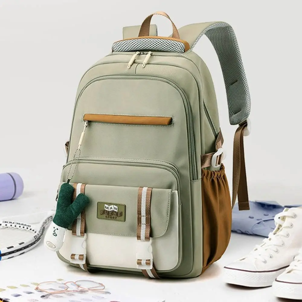 

Cute Nylon Large Student School Bag Waterproof With Cute Pendants Backpack Leisure Capacity Schoolbag College Student