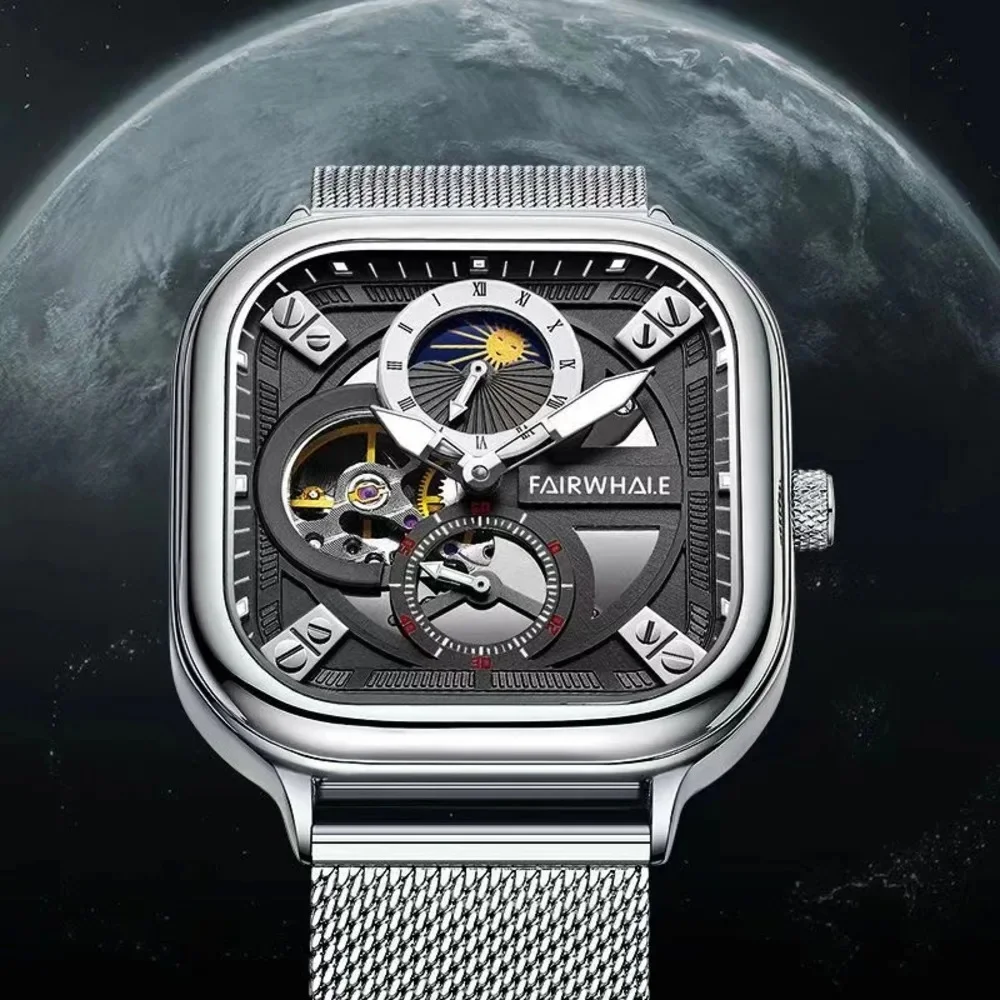 mark-fairwhale-6290-luxury-sports-multifunction-watch-automatic-movement-mechanical-watch-mesh-strap-waterproof-men's-watches