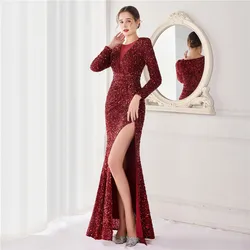 Elegant Woman Ceremony Clothes Dresses With Long Sleeves Ball Gowns Robe Soiree Party Women 2024 De Femmes Holiday Dress Evening