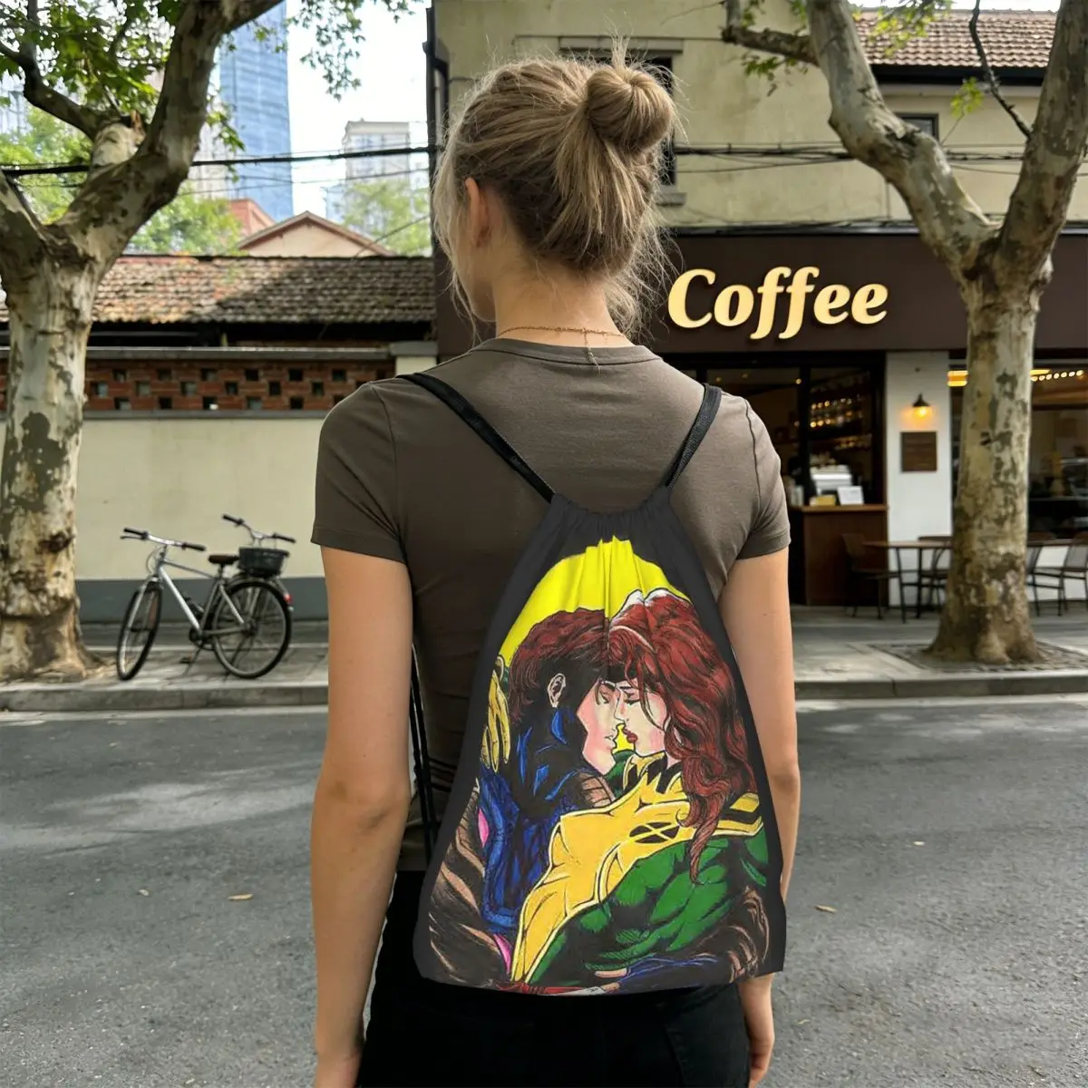 X-Men Gambit & Rogue Beautiful Couple Cover Backpacks Multi-function Drawstring Bags Sports Bag Book Bags for Travel School
