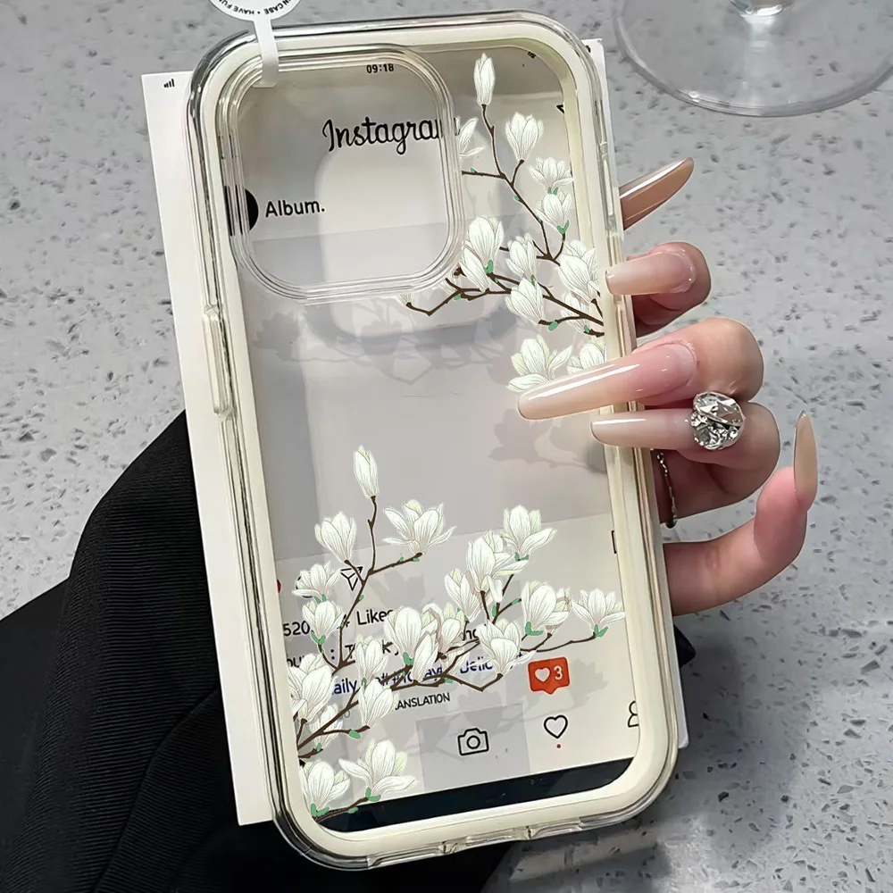 Magnolienblüten Transparente Handyhülle für iPhone 17 13 16 15 11 12 14 Pro Max 17 Air XR X Hülle Silikon 2 IN 1 Stoßfeste Weiche Abdeckung – Detail 4