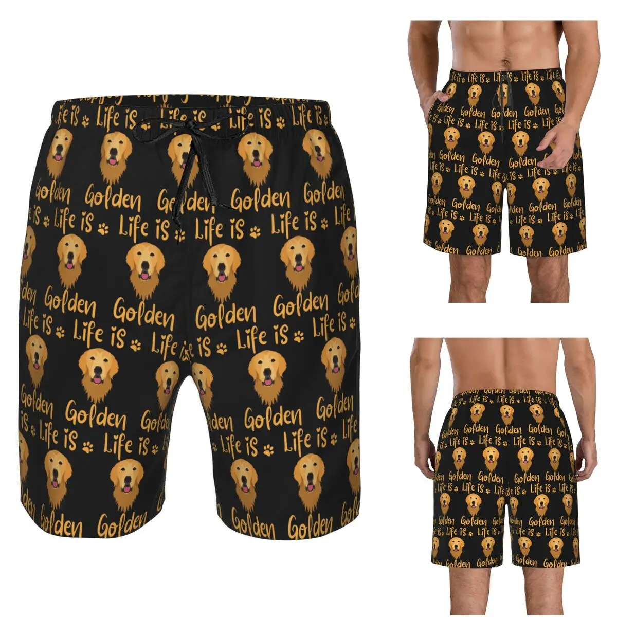 GOLDEN RETRIEVER Quote Trunks Beach Board Shorts Casual Quick Dry Swim Summer Men Pants