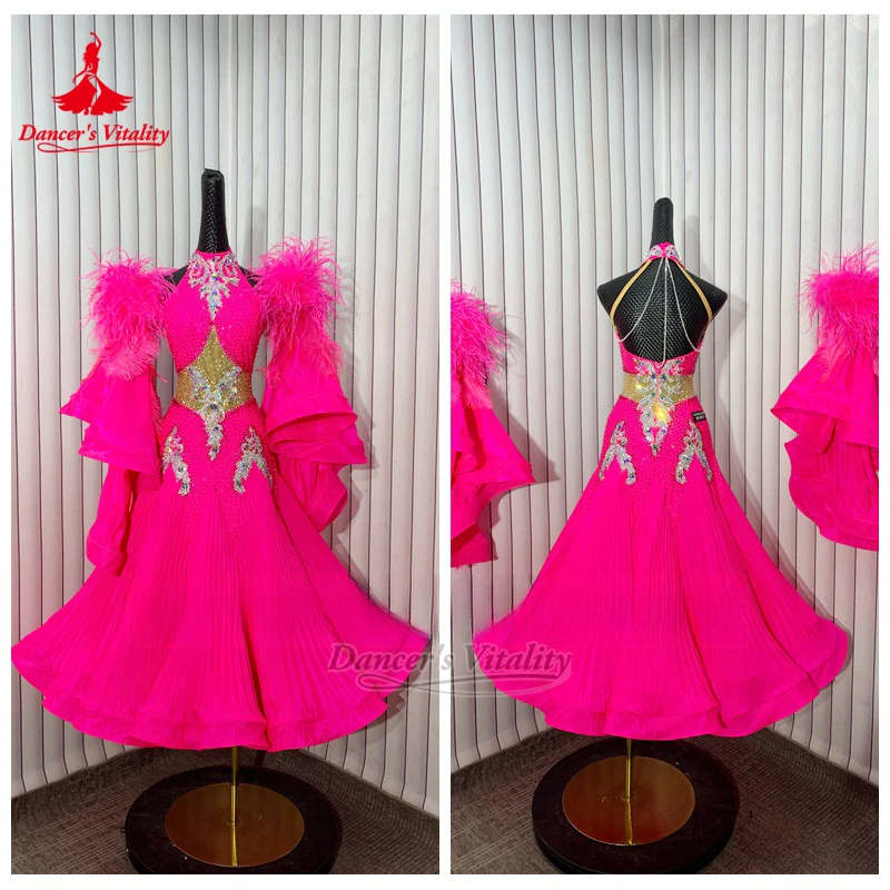 Adult&Teenagers Ballroom High-neck Wrapped Hips Graceful Attire Customize Dancer's Vitality Waltz Tango Pleated Big Swing Dress
