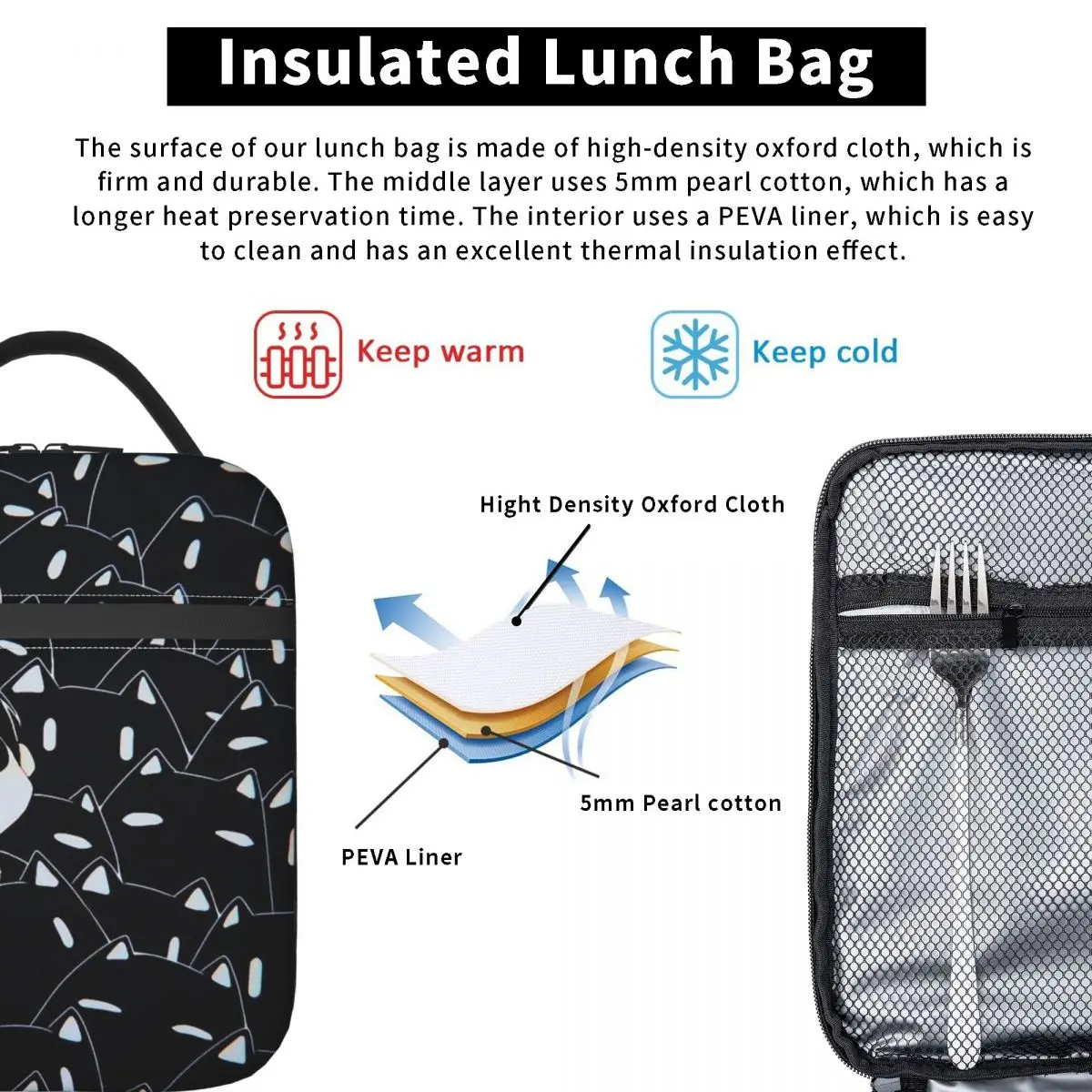 Omori Cat Mewo Animal Game Insulated Lunch Bag for Women Kids Leakproof Food Boxes Thermal Lunch Box Tote