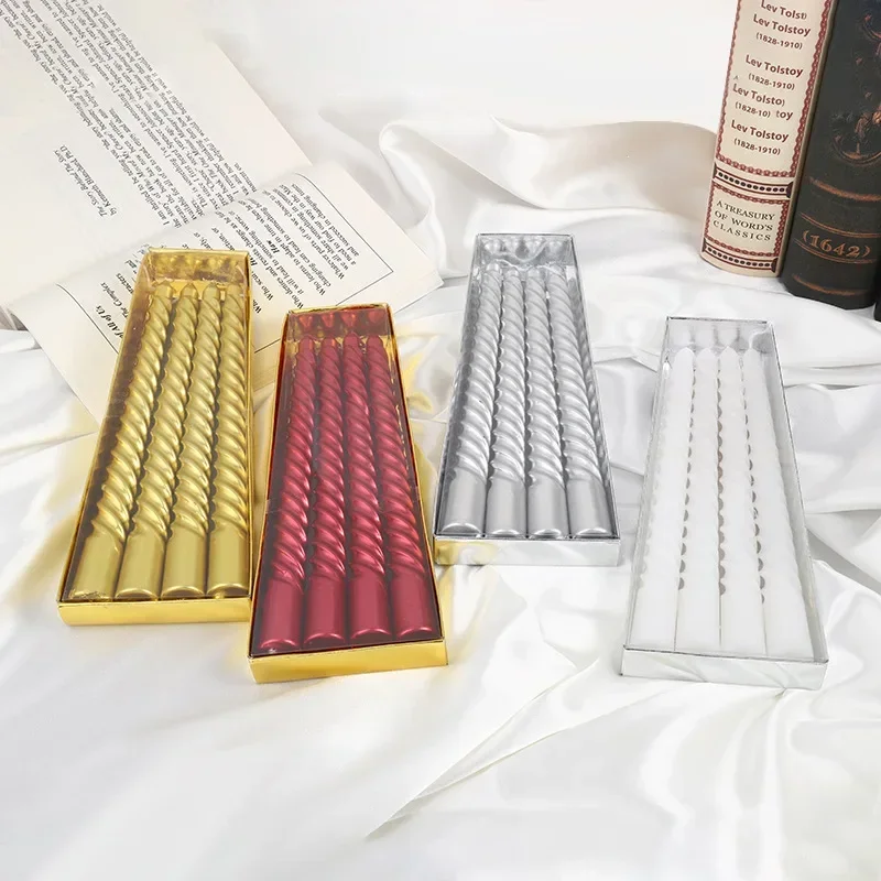Colorful Threaded Lacquer Candles-Gold Silver White Holiday Wedding Decor DIY Party & Home Decoration for Festive Celebrations