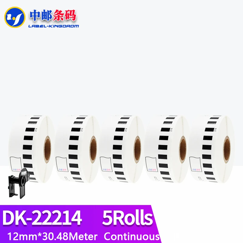 5Rolls Brother Compatible DK-22214 Label 12mm*30.48Meter Continuous for Thermal Printer QL-700/QL-800 White Paper DK2214