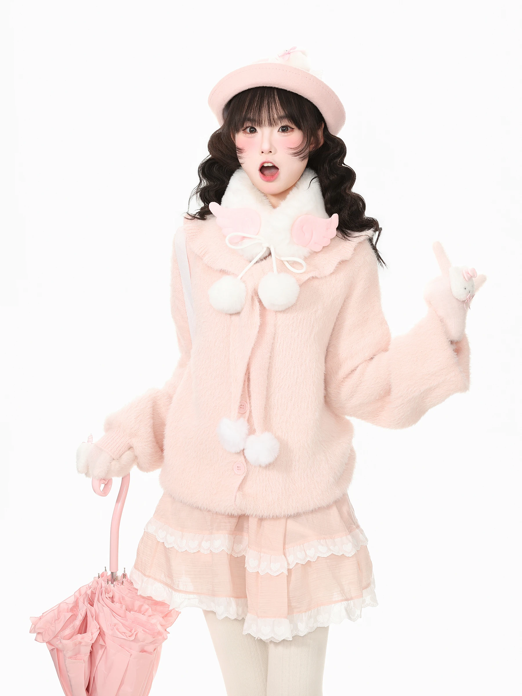 Soft Plush Outerwear Sweet  Skirt Two-Piece Set Women's Autumn Outfit Blue Ghost Park Languid Park Casual Style Polyester...