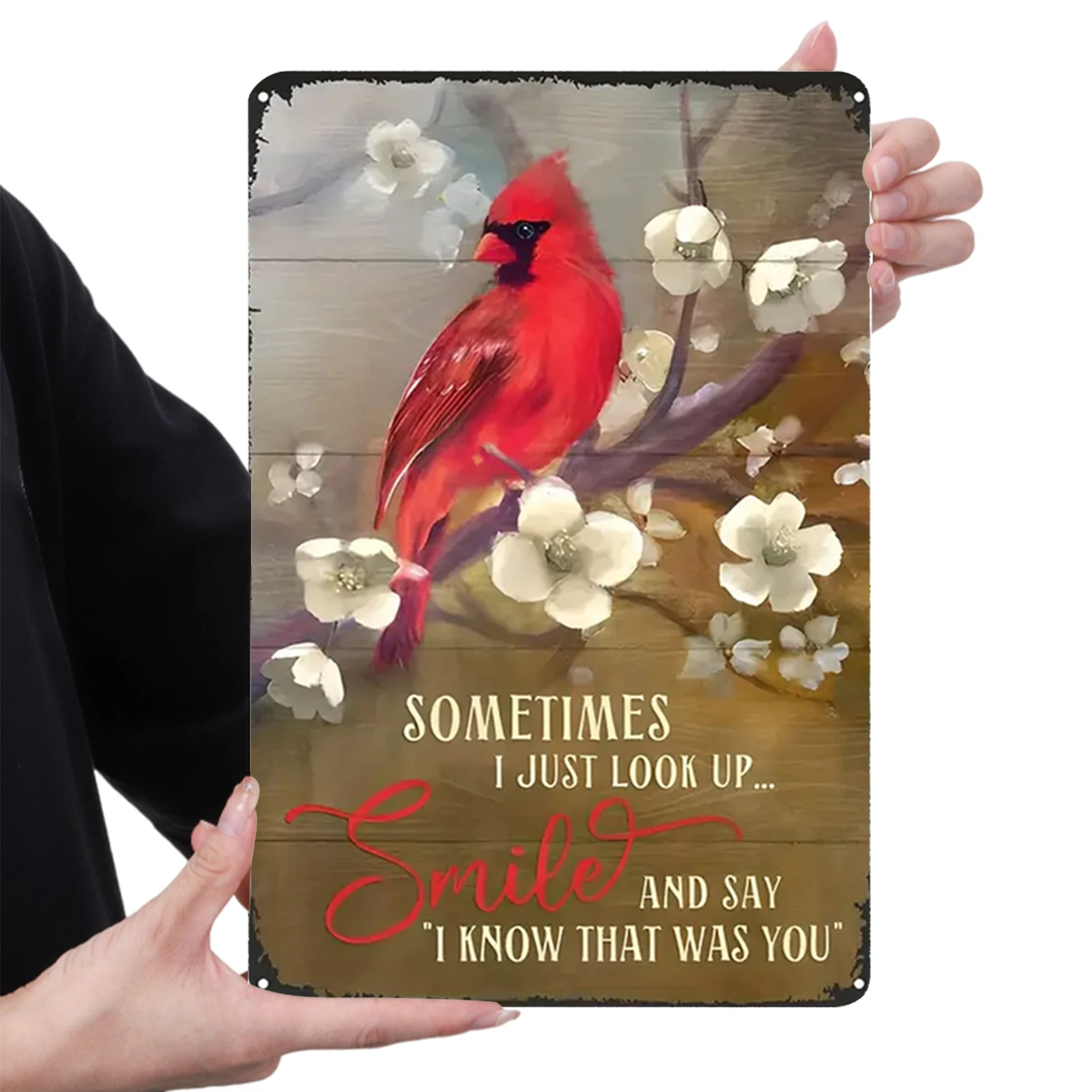 Cardinal and Flower Vintage Metal Tin Sign Iron Wall Decor for Home Bar Garage Game Room Metal Tin Wall Art 11.81x7.87in