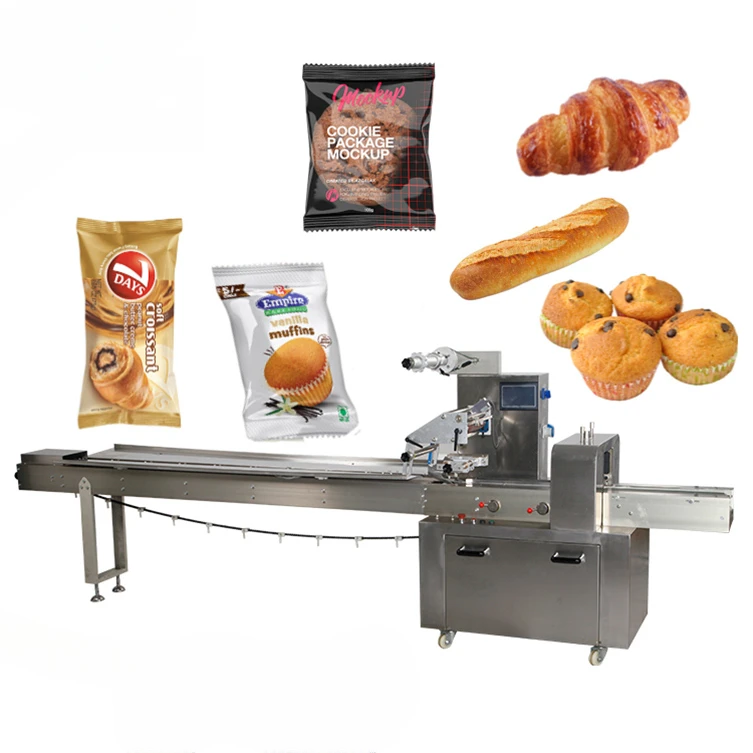 Automatic Croissant Bread  Bakery Hamburger Bun Bread Packaging Machine Horizontal Flow Wrap Packing Machine