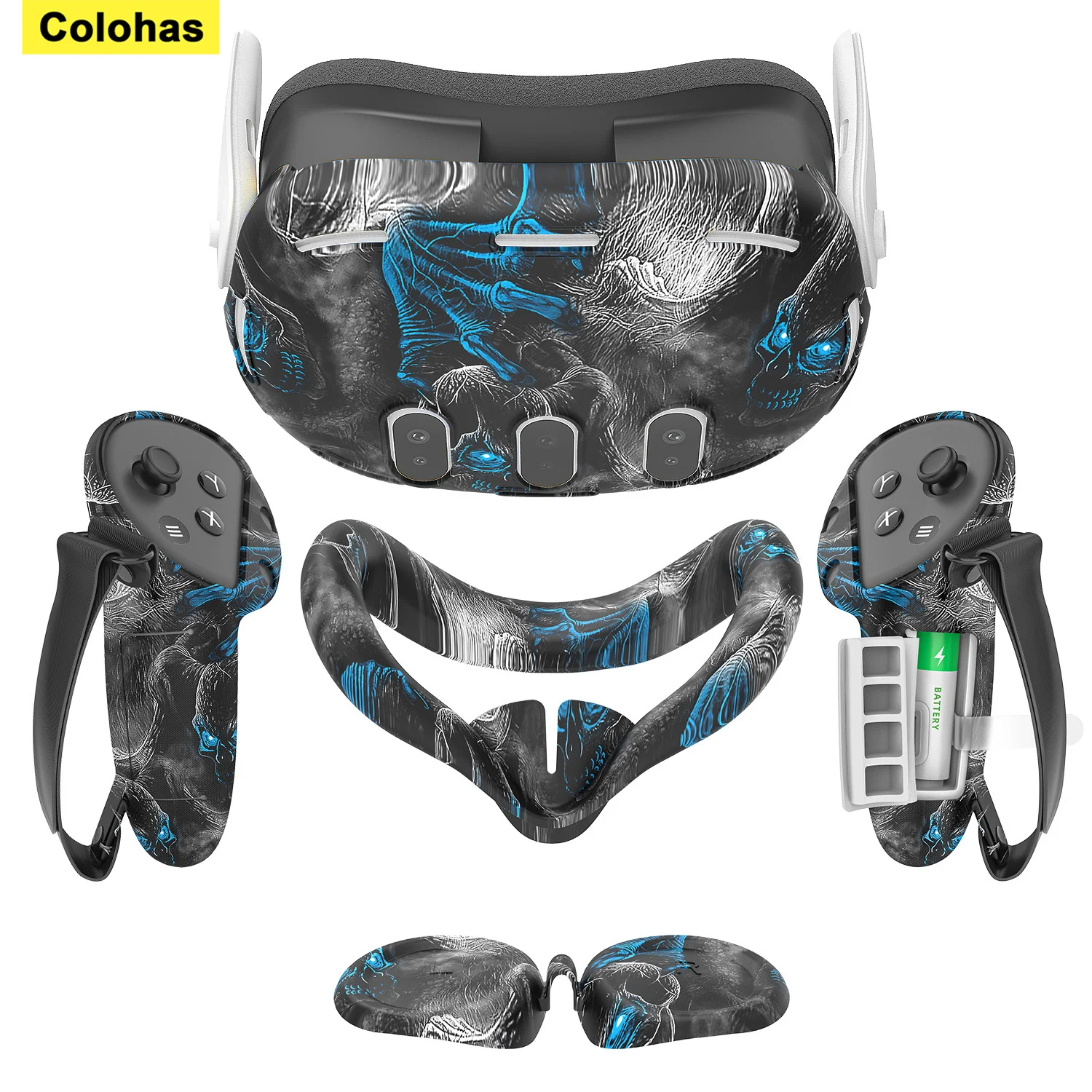 Силиконовый защитный чехол Colohas для Meta Quest 3 MQ3: накладка на лицевую панель VR-гарнитуры, накладка на глаза, рукоятки, аксессуары для VR