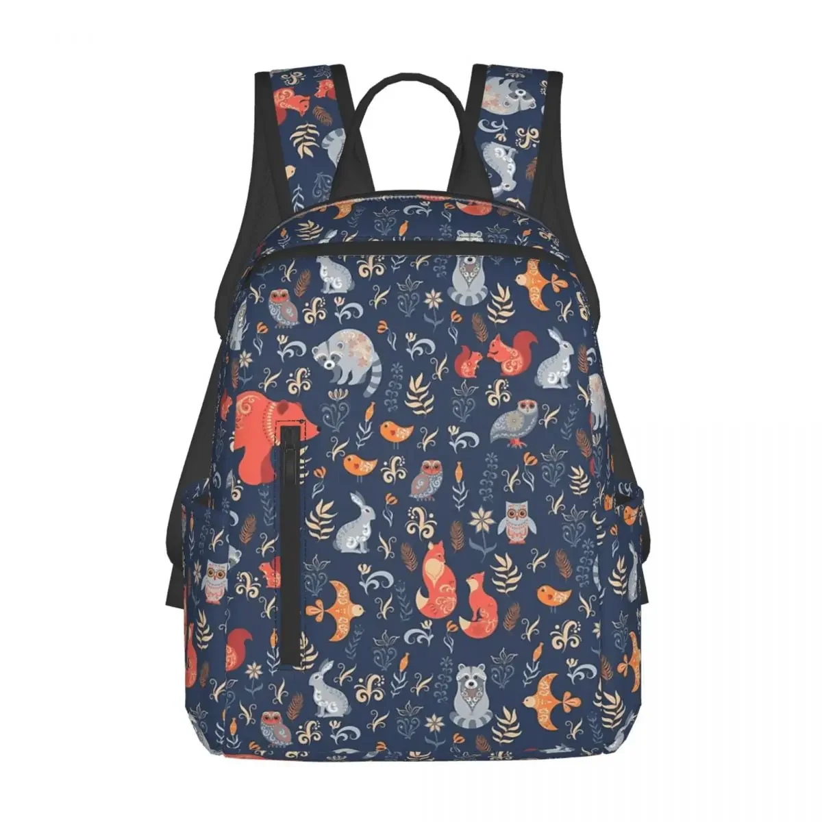 

Fairy-Tale Forest. Fox, Bear, Raccoon, Owls, Rabbits, Flowers And Herbs Backpack Daypack BookBag Shoulder Bags for Men Women