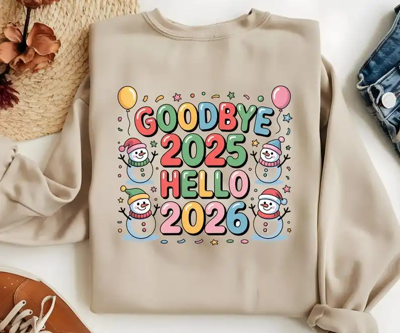 غلوب وداعا 2025 مرحبا 2026 عيد ميلاد سعيد ثلج بالون الخريف والشتاء الكبار البلوز طويلة الأكمام الحرارية هوديي