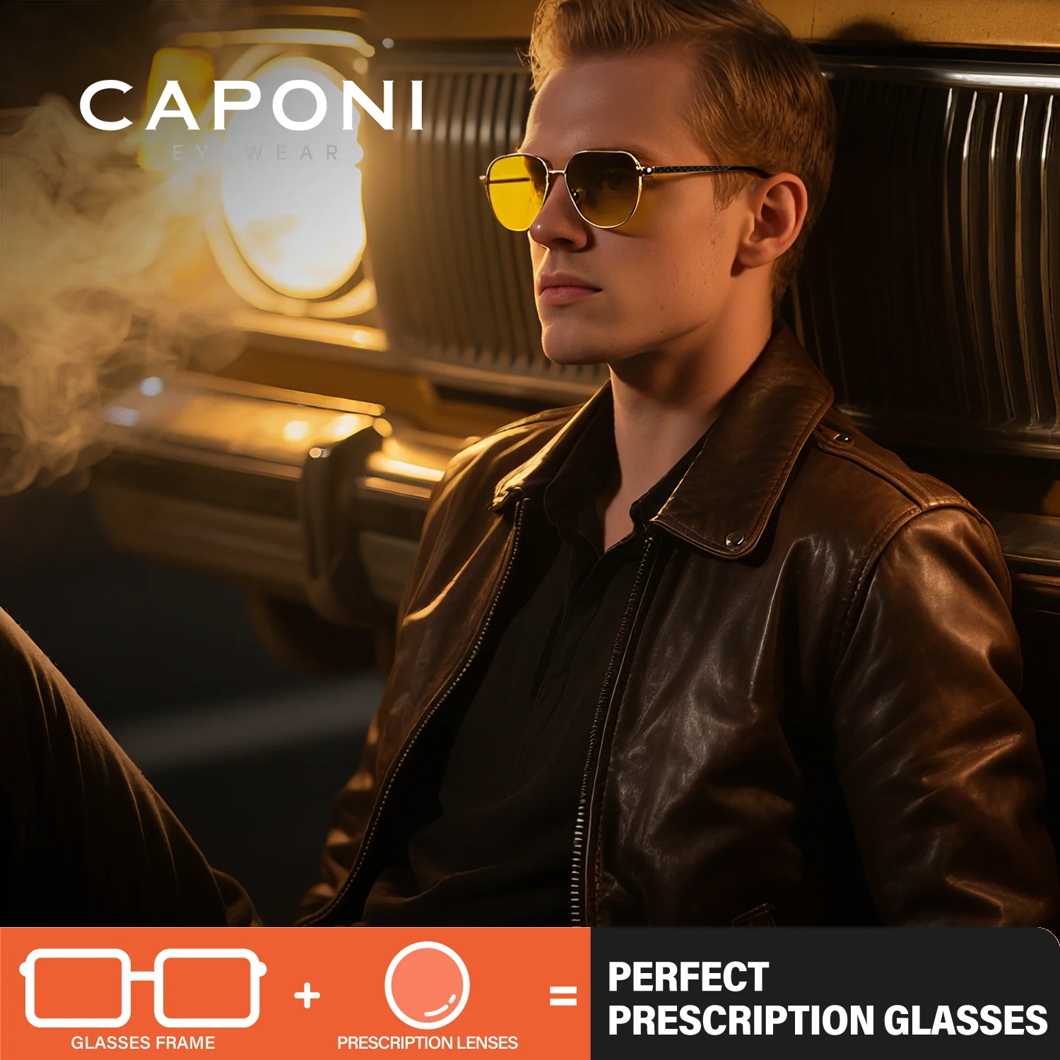 CAPONI وصفة طبية الاستقطاب الرجال النظارات الشمسية للرؤية الليلية ألياف الكربون قصر النظر نظارات القراءة التقدمية ظلال سوداء PJ34713