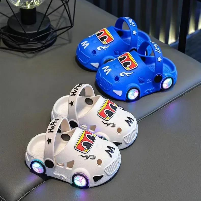 Cartoon Slipper Fashion Versatile Light Up Girl Shoes Cute Car Anti Slip Kid Slippers Classic Light Boy Shoe Casual Home Sandal