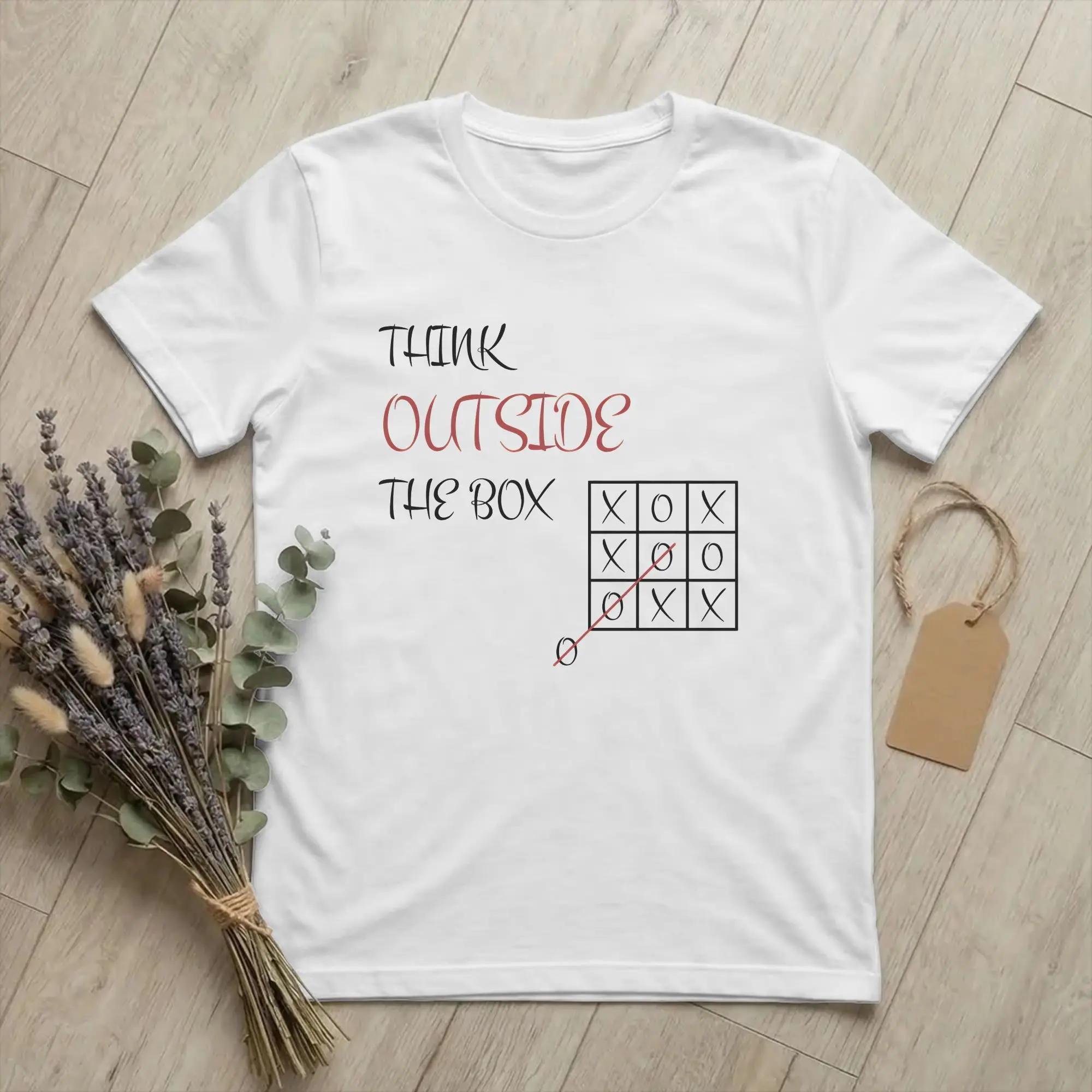 Think Outside The Box  T-Shirt Men Cotton Clothes Funny  Tic Tac Toe Game Round Neck Short Sleeve