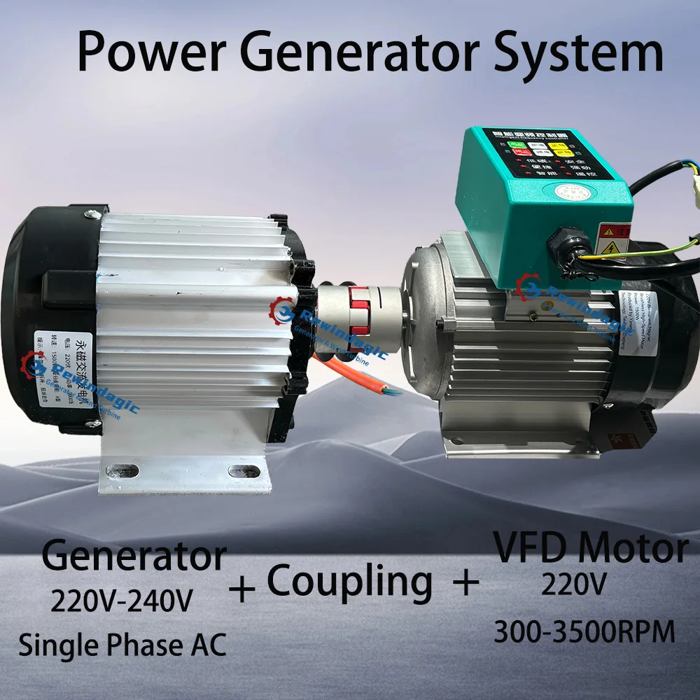 Hoog rendement 8KW 10KW hoge toeren 3000RPM 220V 1-fase alternator permanente magneetgenerator met VFD-motor complete set voor thuisgebruik