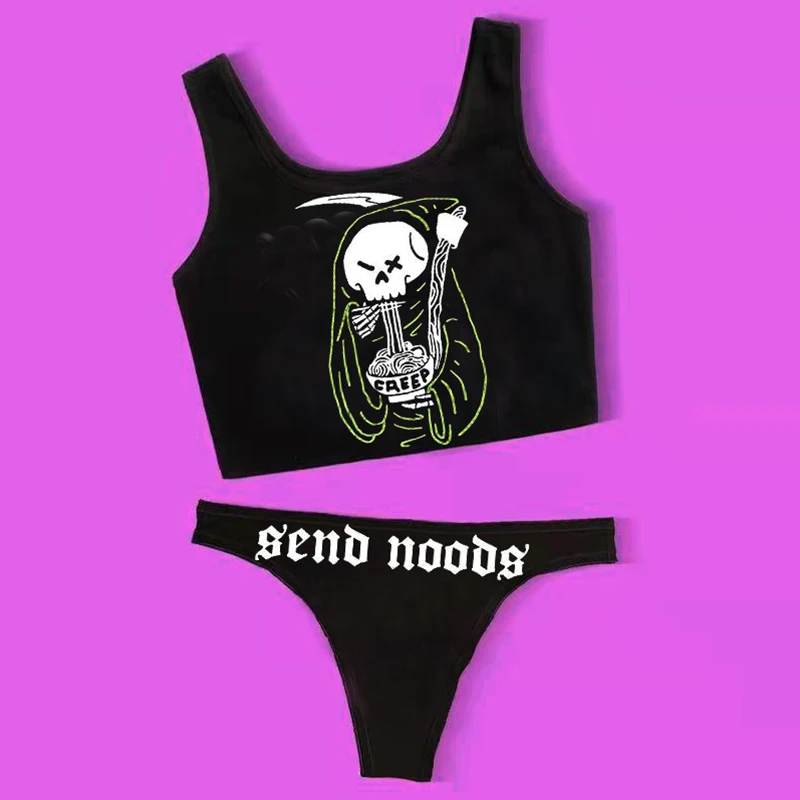 เซ็กซี่แบบกอธิคชุดว่ายน้ําผู้หญิง 2025 โครงกระดูกพิมพ์กีฬาเสื้อกั๊กทองชุดว่ายน้ําพังก์แยกชุดว่ายน้ํา