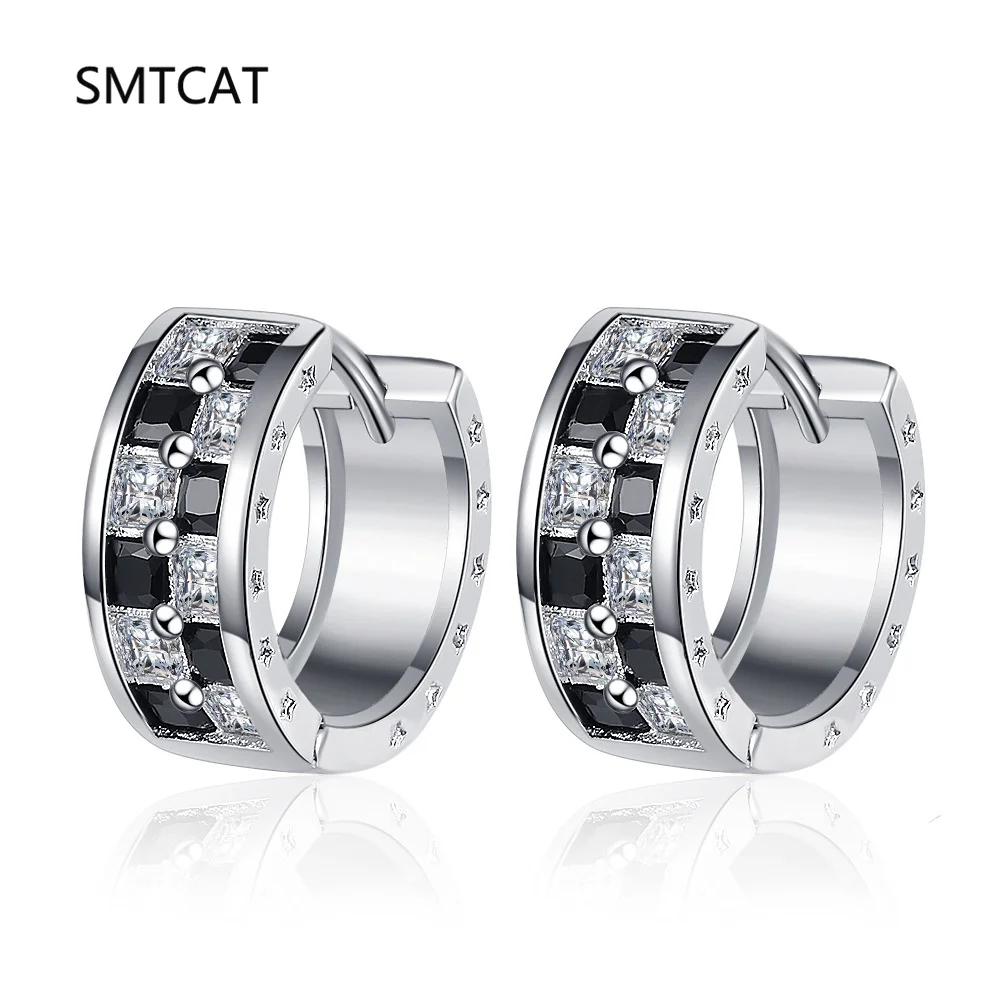 Princess Cut Moissanite Diamond Check Hoop Earring 925 Sterling Silver for Women Sparkling Square White Black Gemstone Jewelry