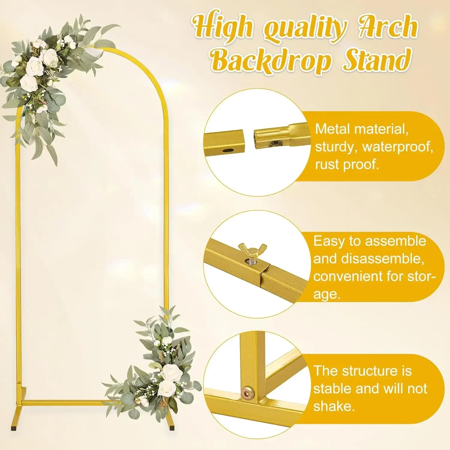 Imagem -02 - Gold Metal Backdrop Arch Stands Decoração do Casamento Fontes do Partido Quadros de Suporte de Balão Aniversário Foto de Fundo Props Pcs