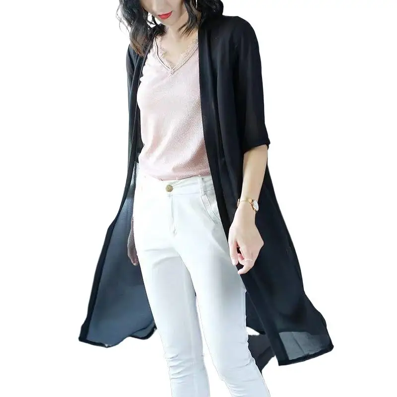 2024 Women Long chiffon Blouse Loose Shawl Kimono Cardigan Boho Beach Cover up Shirt Outwear blusa mujer feminino roupa feminina