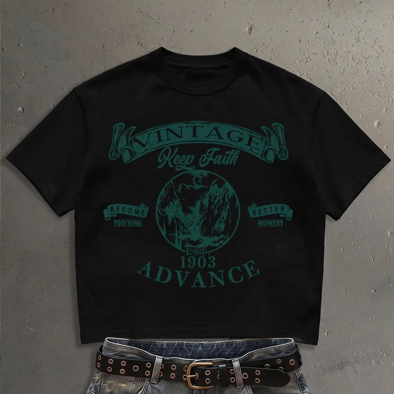 American Retro Poster Fashion Print Pattern Men's Women's Unisex Short-sleeved Retro Street Y2K Casual Fashion Tops Clothing