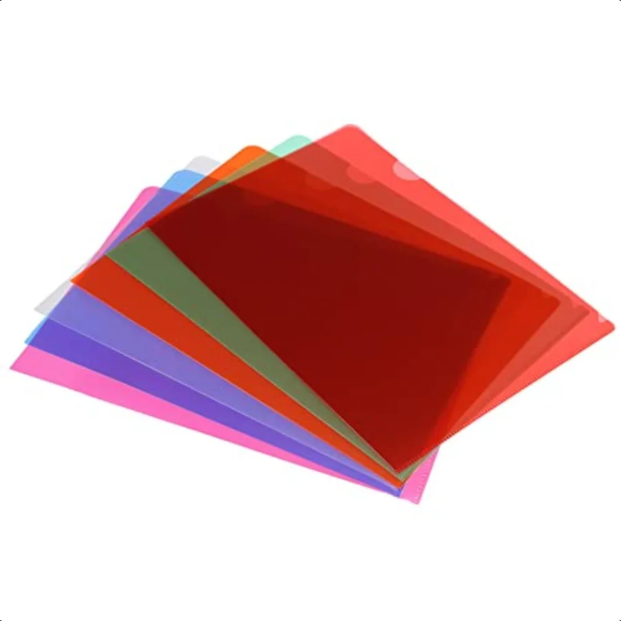 

L Type Folders 24 Pack A4 Plastic File Project Pockets Clear Paper Document Jacket Sleeve for Office Multicolor