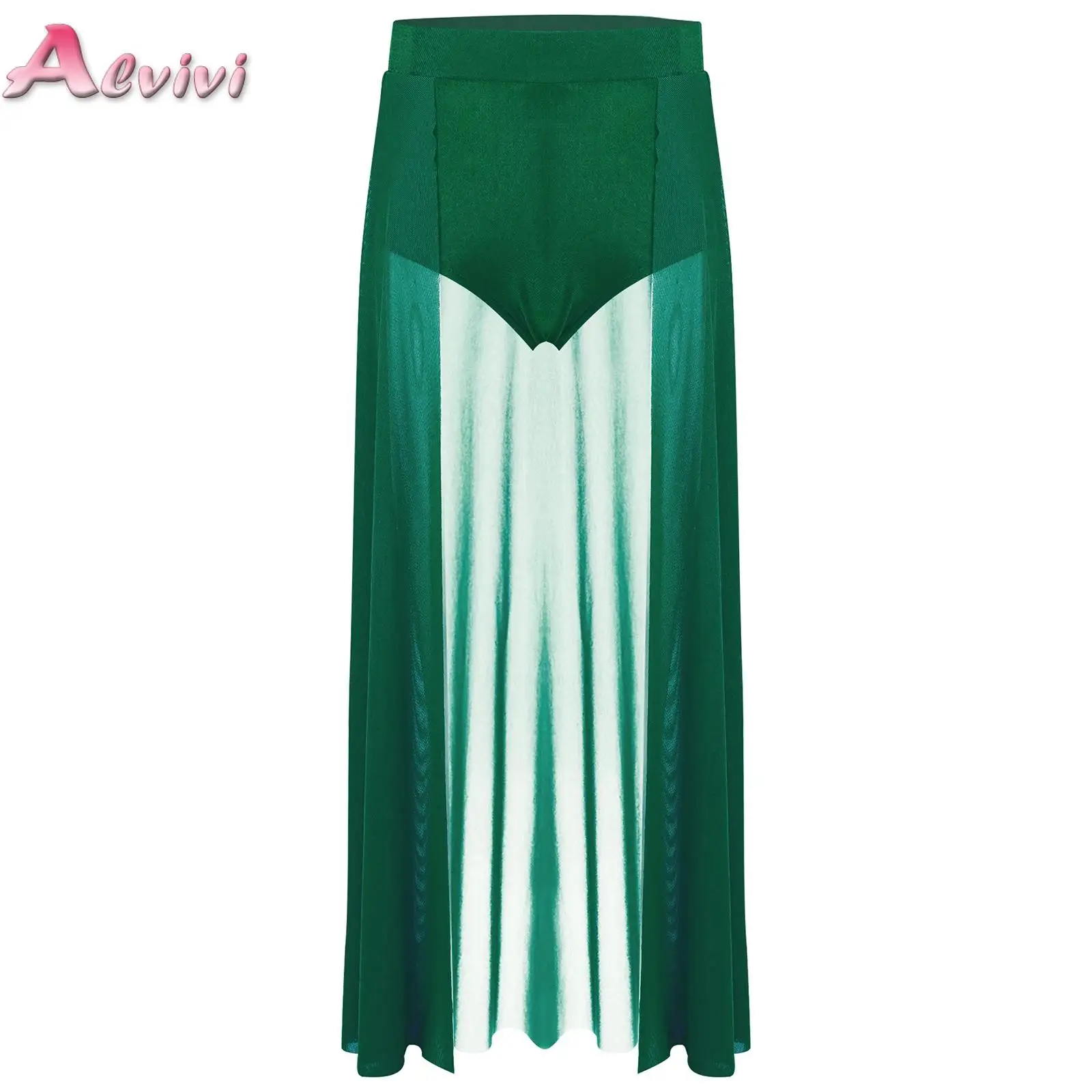 

Kids Girls Open Front Dance Skirts Sheer Mesh Built-in Briefs Ankle Length Skirt for Ballet Lyrical Dance Stage Performance